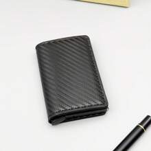 1pc Fashion Business Men's Wallet, Carbon Fiber Card Box, Automatic Pop-Up Aluminum Alloy RFID Card Holder, PU Leather Anti-Theft Anti-Magnetic Card Wallet