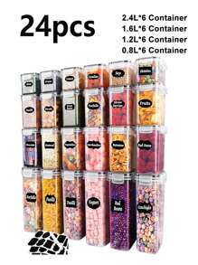 VOOVA 48pcs Sealed Food Storage Containers With LIDS - Lunch Boxes Ideal For Organizing And Storing Grains, Rice, Pasta, Tea, Nuts And Coffee Beans In A Kitchen Pantry - Can Be Used For Dishwasher Washing, Including Labels And Markers - 黑與白 - 查看 3