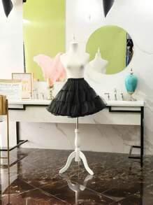 1 pieza Enagua de tul sin aros para mujer en blanco/negro, 80 cm de largo, 2 capas y 3 niveles con forro de organza con cristales, se puede usar como prenda exterior, falda interior esponjosa ajustable estilo Lolita - multicolor - Ver 14