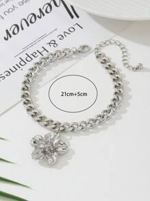 1 件女式银色粗链五叶花吊坠脚链首饰