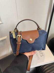 女士面料尼龙简约斜挎包，磁性饺子斜挎包，休闲可爱时尚手提包 - 藏蓝色 - 查看 2