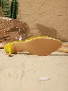 On feet& in love 春夏女士时尚缎带露趾凉拖鞋，细高跟 - 黃色 - 查看 8