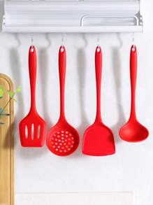 Juego de 5 piezas de utensilios de cocina de silicona resistente - Espátula, cuchara ranurada y cazo para sartenes antiadherentes | Resistentes al calor, herramientas de cocina con mangos ergonómicos (freír, hornear, acampar)