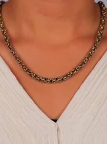 1pc 925 Sterling Silver & 18K Gold Plated Necklace, Vintage Antique Style Thick Cuban Link Chain, Classic Retro Punk Rock Versatile For Women, Men - Suitable For Holidays, Parties, Dating - Gold - View 4