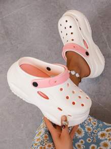 1 双纯色极简主义 EVA 木屐，厚底，软底，厚底，防滑，透气镂空凉鞋，适合沙滩装、花园装、居家休闲装、夏季装 - 粉色 - 查看 6