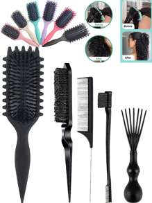 Juego de brochas definidoras de rizos para cabello rizado, Kit de 3 peines para desenredar y peinar con cepillo de contorno, peine de punta y garfio de limpieza de Candybrush