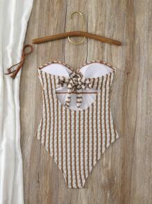 Nuevo traje de baño de una pieza con un solo hombro, tela especial y accesorio circular, elegante y conservador, para fiestas de playa y piscina para mujeres