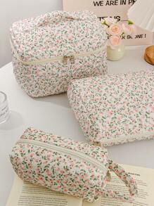 1 Peça Estojo de Maquiagem Floral para Moças, Mulheres de Sucesso, Blogueiras de Beleza e Moda, Conjunto de Bolsas Cosméticas de Grande Capacidade, Bolsa de Armazenamento de Maquiagem, Bolsa de Toucador para Artistas de Maquiagem, Itens Essenciais de Viagem, Bolsa de Armazenamento de Maquiagem Fofa Adequada para Guardar Toalhas Faciais, Demaquilante, Limpador Facial, Cuidados com a Pele, Bolsa Multiuso com Alça Portátil e Zíper para Guardar Pequenos Itens