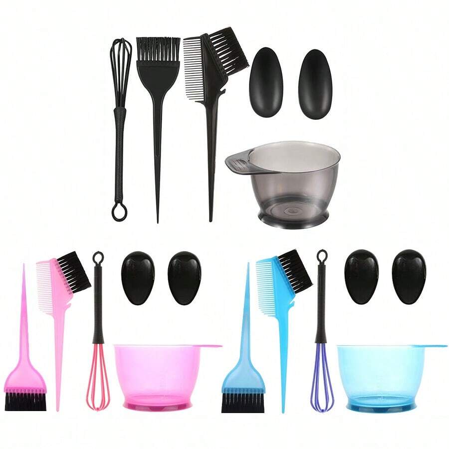 Blending Hair Teasing Comb Mixing Bowl Set Hair Color Set Salon Hair Coloring Tool Hair Color Kits Dishes Suite Boutique Bowl Cover Plastic Dye Hair Tool Set(Black)