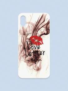 Lipmark & Smoke Pattern White Cellphone Case, "Love Letter" Romantic & Personalized Slogan Phone Case, Compatible With Iphone & Galaxy, IPhone 11/13/14/15/15 ProMax/16/16 Pro/16 Plus/16 ProMax, Galaxy Phones - Multicolor - View 24