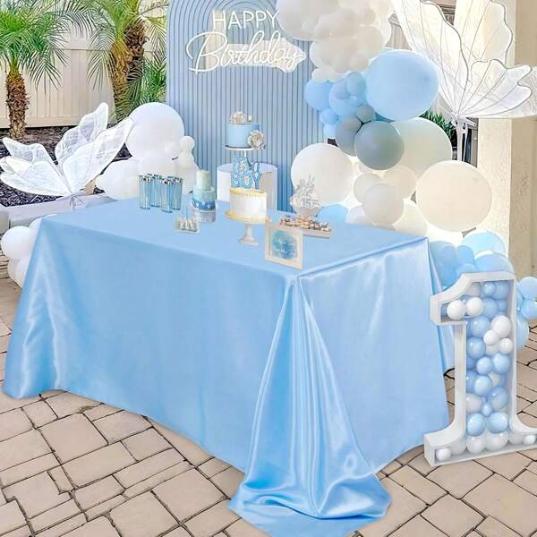 1/2pcs Light Blue Rectangle Satin Soft Tablecloth, 57.87*102.36/120.08 Inches, Suitable For Restaurant, Holiday Party, Wedding, Party, Banquet Dining Table, Purple (Quantity Selectable)