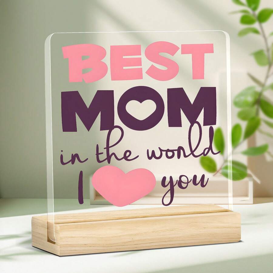 1pc Acrylic Plaque For Mom – Birthday, Mother's Day, Thank You Gift For Daughter, Son, Stepmother, Bonus Mom, Best Mom Ever Home Office Decor Gifts Graduation - Multicolor - View 1