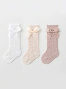 3 Pairs Children Bow Mesh Leg Stockings Anti-Mosquito Breathable Mid-Calf Socks, Sweet Princess Style - Multicolor - View 10