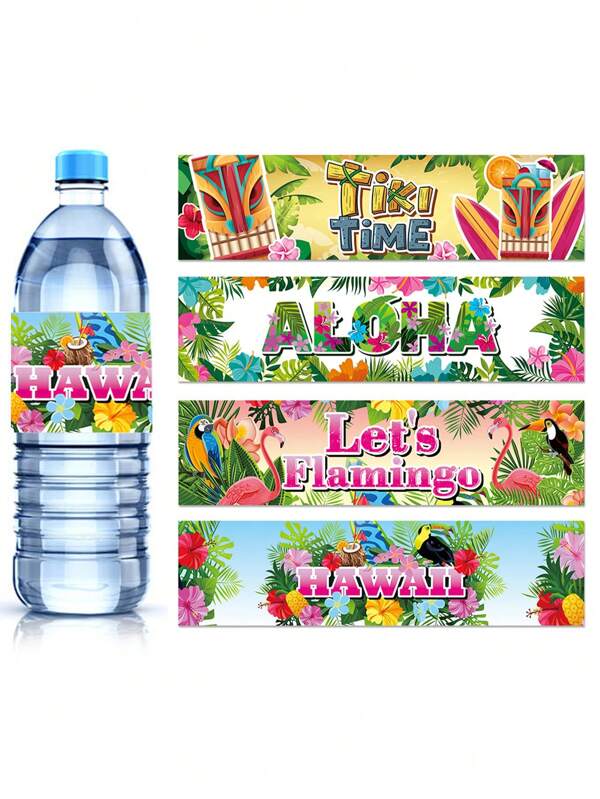 8 Piezas de pegatinas impermeables de verano de Hawái para decorar botellas de agua, pegatinas de decoración de Aloha Hawái Tiki Time Palm para suministros de fiesta hawaiana
