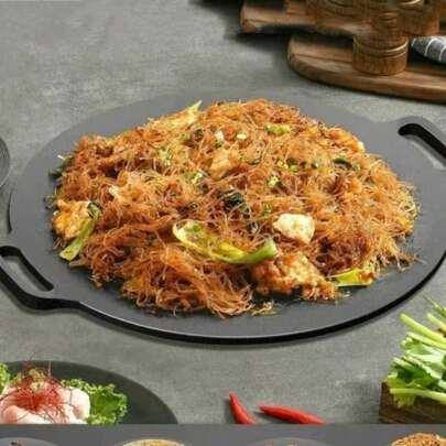 [Kaya Dokulu Gri Döküm Demir Kızartma Tavası] Çift U Şeklinde Kaymaz Saplı Kalınlaştırılmış Düz Taban, Gaz ve İndüksiyonlu Ocak İçin Uygun, Kızartma, Haşlama İçin Yapışmaz Tava, Çok Yönlü Mutfak Paslanmaya Dayanıklı Döküm Demir Pişirme Kapları