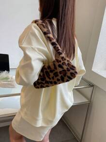 豹纹毛绒单肩包（印花图案随机排列）、新款秋冬女包、最佳秋季钱包、完美搭配秋季服装、女士秋季服装、秋冬时尚猎豹印花女士钱包、新款秋冬虎纹女士包、新款女士皮草包 - 棕色 - 查看 9