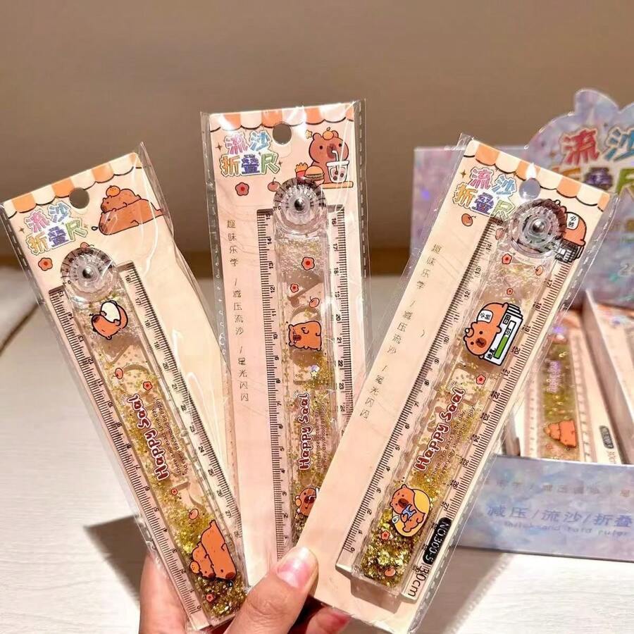 1支防水水豚液态沙折叠尺，可爱水豚主题高品质尺子，适合学生和考试使用，颜色随机，学习用品，返校季，尺子 - 無色 - 查看 1