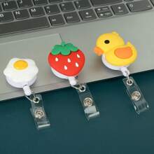 1pc Fun Strawberry Avocado Rainbow Egg Badge Reel Retractable Badge Holder, ID Badge Holder Retractable Clip, Cute Nurse Badge Reel Student Business Meeting School Office,School Supplies,Back To School - Multicolor - View 3