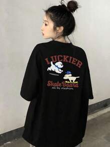 Women's Summer New Letter Print Short Sleeve T-Shirt, Casual Loose Fit Round Neck Minimalist Design Top