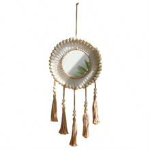 1pc Exquisite Bohemian Round Hanging Wall Mirror With Macrame Fringe - Adds Boho Chic Touch To Bedroom, Living Room - Aesthetic Glass Home Decor For Modern Space