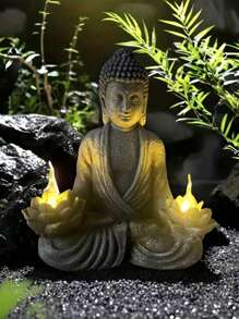 Solar Powered Buddha Statue - Vintage Style Resin Garden Decor, Suitable For Outdoor, Patio And Lawn Decoration, Outdoor Statue
