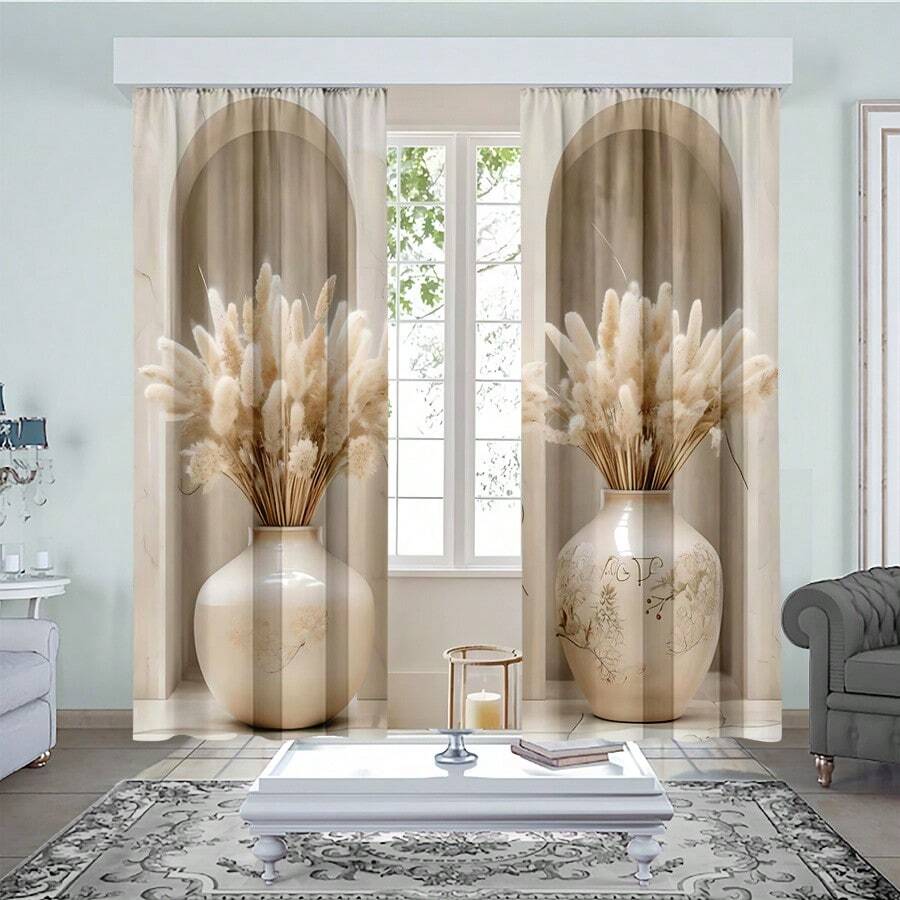 2 Stücke Dekorative Vorhänge im Boho-Stil mit Stangen-Tasche Design - Einfach aufzuhängen, halbtransparenter Polyester, maschinenwaschbar - ideal für Wohnzimmer, Schlafzimmer, Büro, Küche, Café - verleiht jedem Raum einen festlichen Charme, Schlafzimmervorhänge|Boho-Stil Vorhänge|Polyestervorhänge, Wohnzimmervorhänge - Verschiedenfarbig - Übersicht 1