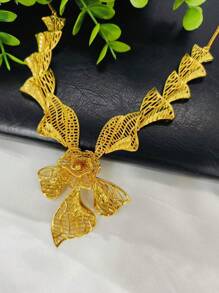 1 Set de joyas mujer con collar y pendientes, diseño de flor plateado en oro, 2 piezas, elegante para bodas en Dubái, Europa, África, Arabia Saudita, galas, Día de la Madre, San Valentín, regalos festivos, joyas de cobre