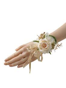 2件套腕花和胸花套装，优雅的香槟玫瑰珍珠手链腕花，适合新娘伴娘婚礼佩戴；金色叶子胸花，完美适用于新郎伴郎婚礼装饰、舞会、庆典、周年纪念礼物、情人节配饰。 - 彩色 - 查看 9
