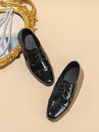 Children's Lace-Up Black Classic Pointed Toe Loafers