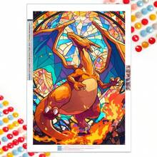 pokemon Kit de pintura de diamantes 5D - Dibujos animados, animación, Charizard, diamantes redondos, juego de lienzos, pintura de arte de diamantes, pintura de diamantes, decoración de pared del hogar, arte de diamantes, regalo ideal para familiares, amigos, coleccionistas, días festivos