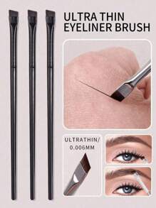 3pcs/Set Angled Liquid Eyeliner Brush Set, Includes Ultra Fine Angled Eyebrow Brush, Liquid Eyeliner Brush, Slanted Angled Eyebrow Brush, Suitable For Beginners