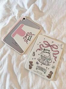 1 Piece Cute Cup Bunny Reversible Multi-Color Drawing 720 Swivel Tablet Case With Pen Slot, Acrylic Clear Crystal Back Cover, Ramadan KareemDrop-Proof Case, Support Sleep/Wake Function, Compatible With Huawei, IPad, XM, ,Ramadan,Ramadan Kareem,Ramadan Mubarak,Eid Mubarak,Eid Al Fitr - Pink - View 4