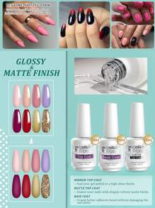 3瓶15毫升哑光底油和面油指甲油套装，免擦拭指甲油 - 無色 - 查看 6