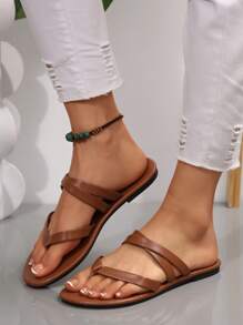 女士平底人字拖凉鞋，复古交叉简约时尚百搭人字拖