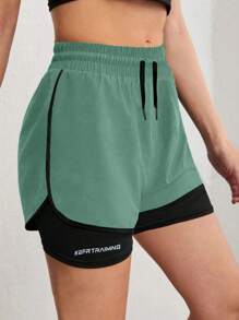 1pc Women's Summer Outdoor Sports Breathable Layered Shorts, 2 In 1 Sports Shorts, Suitable For Running & Fitness