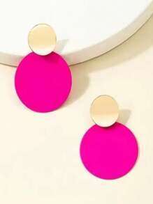1 Pair Fashionable Sweet Geometric Circular Enamel Alloy Earrings, Cute Elegant Versatile Jewelry For Women Daily Wear, Summer