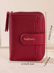 New Litchi Texture Solid Color Mini Women Wallet Korean Style Snap Closure Coin Purse Multi-Functional Fashion High-End Wallet For Women Wallet Mini Wallet Purse Wallet Small Wallet - Burgundy - View 8