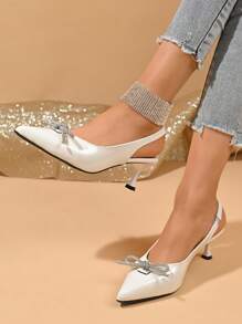Chic Women's High - Heeled Shoes With Slingback Straps And Bow - Decorated Upper