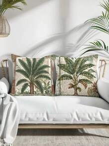 Capa de Almofada de Verão 4pcs/1pc Com Padrão Retro de Palmeira Tropical, Decoração de Folha Verde, Presente Perfeito para Decoração de Festa de Sala de Estar, Sofá, Carro e Quarto da Série Retro de Verão | 18x18 Polegadas | Decoração de Verão | Fecho de Zíper | Tecido Macio e Confortável - Durável, Resistente ao Desbotamento, Lavável à Máquina, Adequado para Decoração de Verão, Decoração de Exterior, Decoração de Escritório, Decoração de Casa. Sem Núcleo de Almofada - Multicolorido - Ver 6