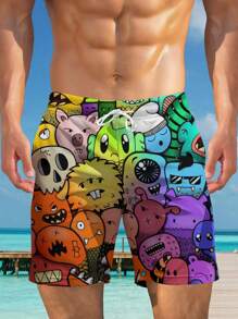 Plus Size Men's Hawaiian 3D Printed Casual Beach Shorts - Quick Dry, Drawstring Waist, Perfect For Summer Outings