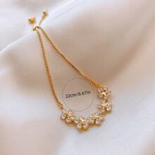 1pc Adjustable Five-Pointed Star & Flower Decor Women Bracelet, Fashionable & Minimalist, Suitable For Summer, Vacation Accessories