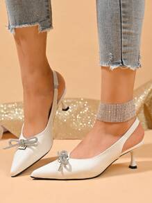 Chic Women's High - Heeled Shoes With Slingback Straps And Bow - Decorated Upper