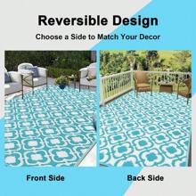 Large Outdoor Rug Waterproof 180 X 270 Cm Picnic Blanket Reversible Mat Plastic Rug UV Resistant RV Camping Rug Garden Rug Lightweight Outdoor Rug For Patio Beach Balcony Deck BBQ (Blue White) - 180 x 270cm - View 5