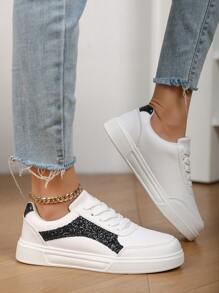 New Casual Simple Fashion Comfy PU Leather Low-Top Lace-Up Flat Skateboard Sneakers, Anti-Slip Shock-Absorbing Sports Shoes For Teenage Girls & Students, Suitable For Outdoor Activities And Daily Wear