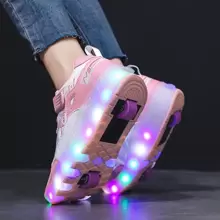 新款 2 轮可充电旱冰鞋，可拆卸学生运动直排轮滑鞋，适合女孩