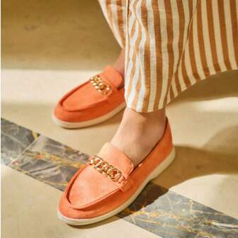 Mocasines de mujer suave con cadena, zapatos casuales prácticos y versátiles
