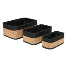 STARLEY-Set Of 3 Bamboo And Black Woven Baskets - Coffee Brown - View 1