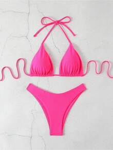 2026 Spring/Summer New Beach Vacation Bikini Sweet, Sexy, Slim, Versatile Swimming Two Piece Swimsuit Set - Hot Pink - View 5