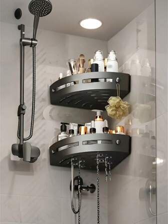1pc/2pcs/3pcs Bathroom Toilet Triangle Shelf Wall Mounted Punch-Free Toilet Vanity Shower Storage Rack, Wall Mounted Shower Rack, Large Capacity, Bathroom Kitchen Floating Rack, Space Saving, Easy To Install, Multi-Purpose Storage Rack, Shower Rack, Bathroom Storage Rack And Storage Rack For Toiletries, Cosmetics And Sundries, Plastic Material Home Bathroom Decor Bathroom Organizer Summer Back To School