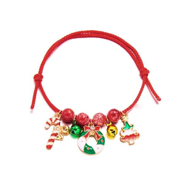 Christmas Charms Bracelet Adjustable Tree Reindeer Santa Wreath Beaded Pendent Hand Catenary For Woman Girl